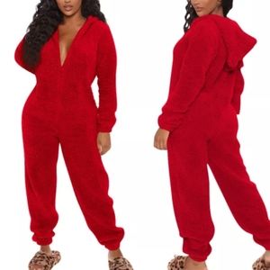 Red fleece full body onesie